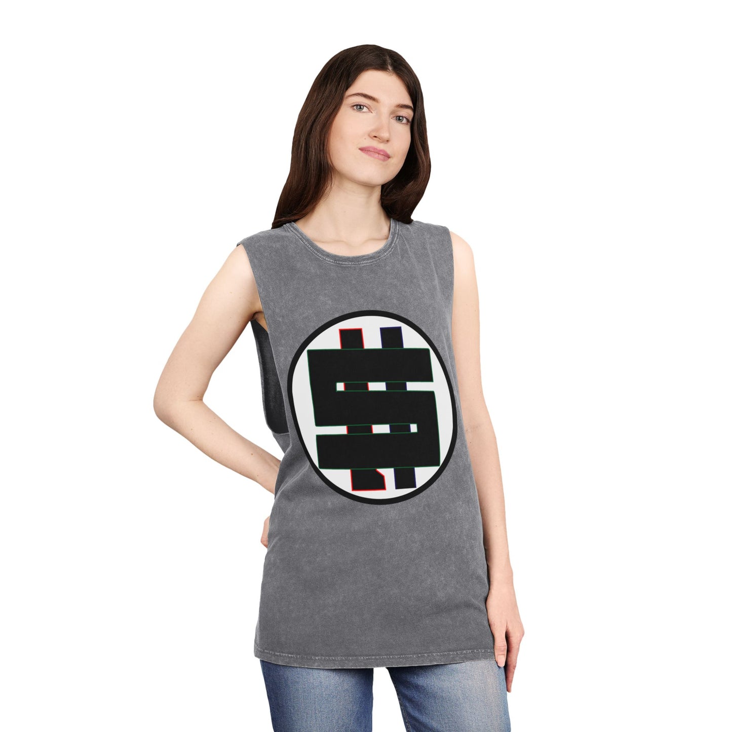 Unisex Stonewash Tank Top with Graphic Logo, Casual Summer Wear, Beach Day Essential, Gift for Him or Her, Versatile Activewear, [...]